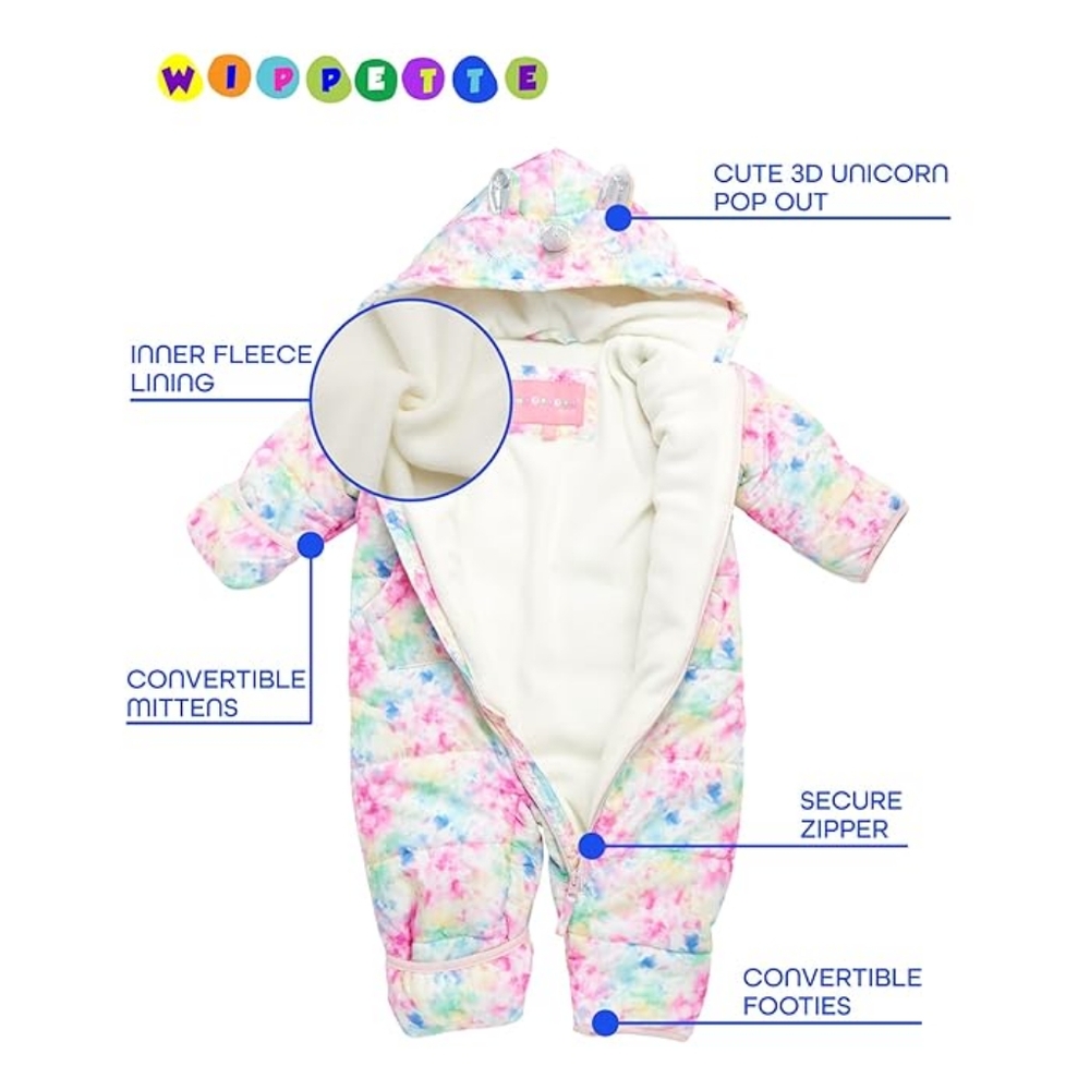 6-9 month Wippette snowsuit unicorn rainbow colorful baby infant mittens footies - Picture 10 of 11